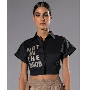 NOT IN THE MOOD Cropped button Down Blouse - Size: Large